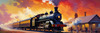 Impressionistic Landscape Art of Rural Countryside Train Station with Steam Locomotive