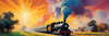 Impressionistic Landscape Art of Rural Countryside Train Station with Steam Locomotive