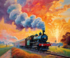 Impressionistic Landscape Art of Rural Countryside Train Station with Steam Locomotive