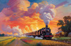 Impressionistic Landscape Art of Rural Countryside Train Station with Steam Locomotive
