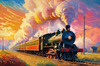 Impressionistic Landscape Art of Rural Countryside Train Station with Steam Locomotive