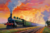 Impressionistic Landscape Art of Rural Countryside Train Station with Steam Locomotive