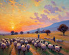 Impressionistic Twilight Shepherd and Flock in Rural Countryside Print