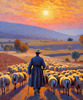 Impressionistic Twilight Shepherd and Flock in Rural Countryside Print