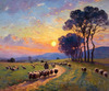 Impressionistic Twilight Shepherd and Flock in Rural Countryside Print