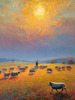 Impressionistic Twilight Shepherd and Flock in Rural Countryside Print