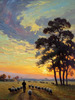 Impressionistic Twilight Shepherd and Flock in Rural Countryside Print