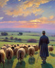 Impressionistic Twilight Shepherd and Flock in Rural Countryside Print