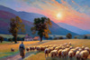 Impressionistic Twilight Shepherd and Flock in Rural Countryside Print