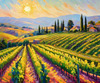 Impressionistic Art of Colorful Countryside Vineyards with Sunlit Rows