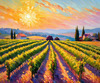 Impressionistic Art of Colorful Countryside Vineyards with Sunlit Rows