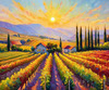 Impressionistic Art of Colorful Countryside Vineyards with Sunlit Rows