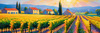 Impressionistic Art of Colorful Countryside Vineyards with Sunlit Rows