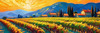 Impressionistic Art of Colorful Countryside Vineyards with Sunlit Rows