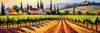 Impressionistic Art of Colorful Countryside Vineyards with Sunlit Rows