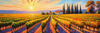 Impressionistic Art of Colorful Countryside Vineyards with Sunlit Rows