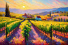 Impressionistic Art of Colorful Countryside Vineyards with Sunlit Rows