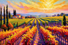 Impressionistic Art of Colorful Countryside Vineyards with Sunlit Rows