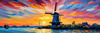 Impressionistic Landscape Print of a Countryside Windmill with Vivid Sky