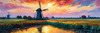 Impressionistic Landscape Print of a Countryside Windmill with Vivid Sky