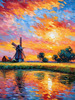 Impressionistic Landscape Print of a Countryside Windmill with Vivid Sky