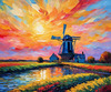 Impressionistic Landscape Print of a Countryside Windmill with Vivid Sky