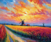 Impressionistic Landscape Print of a Countryside Windmill with Vivid Sky