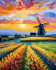 Impressionistic Landscape Print of a Countryside Windmill with Vivid Sky