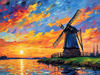 Impressionistic Landscape Print of a Countryside Windmill with Vivid Sky