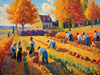 Printable Impressionistic Landscape of Harvest in Countryside with Autumn Colors