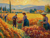 Printable Impressionistic Landscape of Harvest in Countryside with Autumn Colors