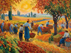 Printable Impressionistic Landscape of Harvest in Countryside with Autumn Colors