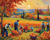 Printable Impressionistic Landscape of Harvest in Countryside with Autumn Colors
