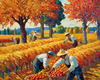 Printable Impressionistic Landscape of Harvest in Countryside with Autumn Colors
