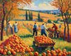 Printable Impressionistic Landscape of Harvest in Countryside with Autumn Colors