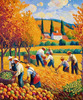 Printable Impressionistic Landscape of Harvest in Countryside with Autumn Colors