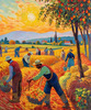 Printable Impressionistic Landscape of Harvest in Countryside with Autumn Colors