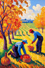 Printable Impressionistic Landscape of Harvest in Countryside with Autumn Colors