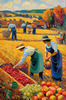 Printable Impressionistic Landscape of Harvest in Countryside with Autumn Colors