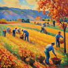 Printable Impressionistic Landscape of Harvest in Countryside with Autumn Colors