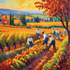 Printable Impressionistic Landscape of Harvest in Countryside with Autumn Colors