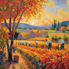 Printable Impressionistic Landscape of Harvest in Countryside with Autumn Colors