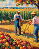 Printable Impressionistic Landscape of Harvest in Countryside with Autumn Colors