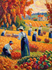 Printable Impressionistic Landscape of Harvest in Countryside with Autumn Colors