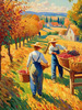 Printable Impressionistic Landscape of Harvest in Countryside with Autumn Colors