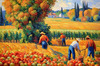 Printable Impressionistic Landscape of Harvest in Countryside with Autumn Colors