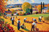 Printable Impressionistic Landscape of Harvest in Countryside with Autumn Colors