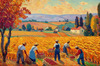 Printable Impressionistic Landscape of Harvest in Countryside with Autumn Colors