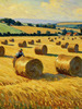 Impressionistic Landscape Art of Hayfield with Haystacks and Laborers