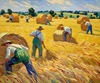 Impressionistic Landscape Art of Hayfield with Haystacks and Laborers
